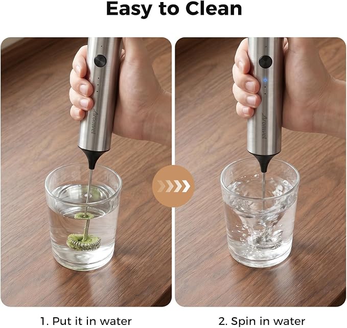 Rechargeable Milk Frother Handheld, Electric Foam Maker with Dual Spring Whisk, 3 Speeds for Coffee, Latte, Matcha, Hot Chocolate, Portable Charging USB-C Stainless Steel Hand Drink Mixer