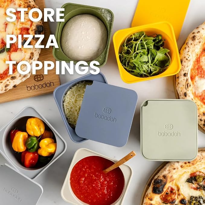 Babadoh Pizza Dough Proofing Silicone Containers with Lids | Pizza Making Accessories | The Perfect Pizza | Set of 3 | Multi Bright (1 Berry, 1 Orange, 1 Lime) | Original Size (make 12" Pizzas)