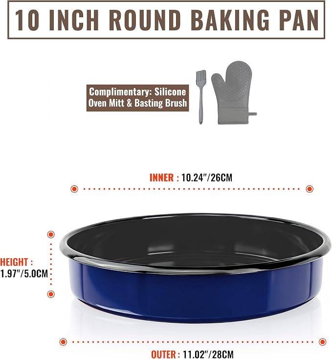 Enamel Pizza Pan Deep Dish Roasting Pan 10 Inch Round Cake Pan High Temperature Resistance Non-Stick Chicken Roaster Tray, Oven Dishwasher Safe Birthday Gift Bread Baking Pan