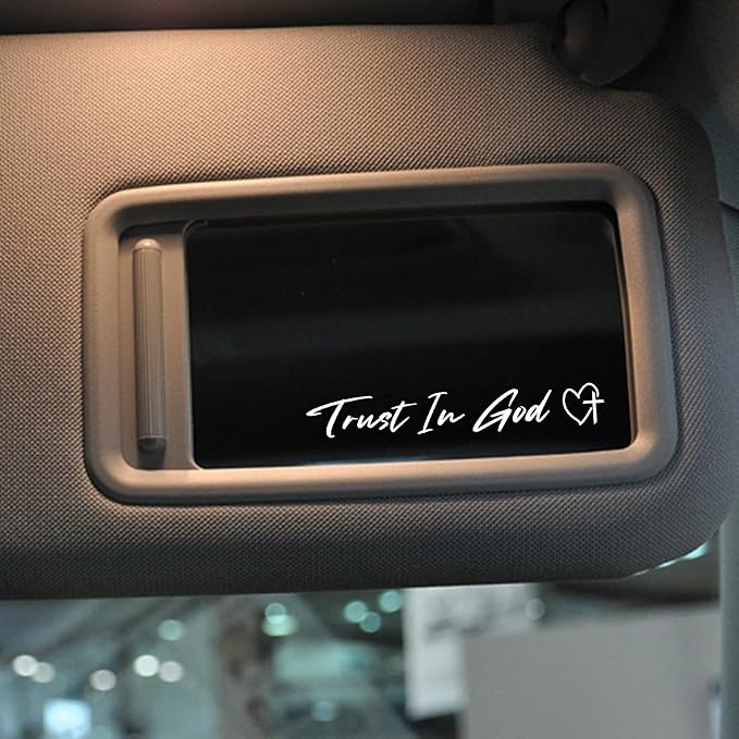 3 x Trust In God Cross White Car Mirror Decal Stickers for Cars Rearview Mirror Decal for Women Cute Decals Vinyl Affirmation Stickers for Window, Mirror, Tumbler, and Water Bottle