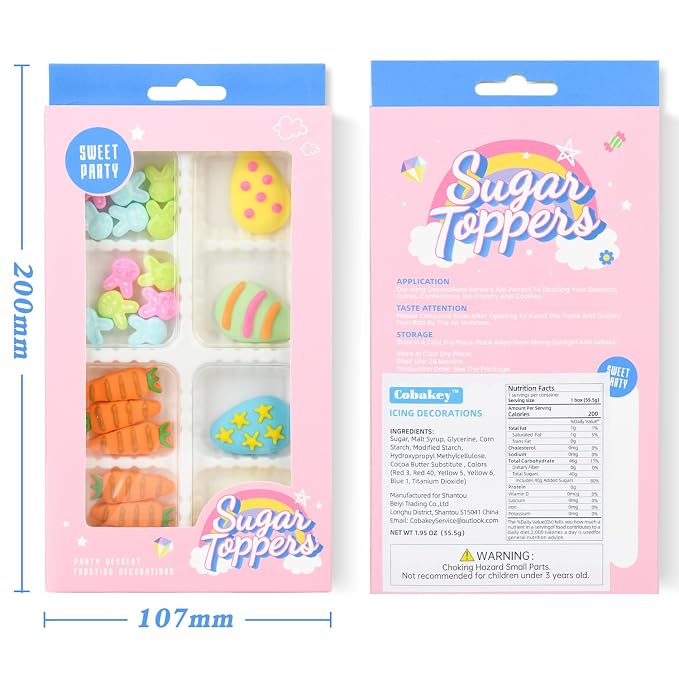 Easter Icing Decoration Edible Rabbit Eggs Carrot Icing Decoration Royal Icing Sugar Sprinkles for Cupcake Topper Cake Ice Cream Cookies Chocolate 22 Counts