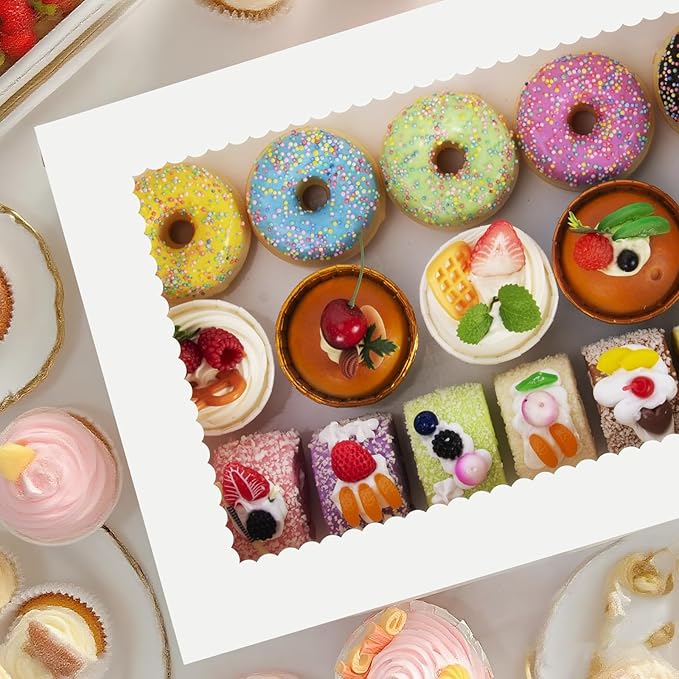 Sudaya 14x10x4 Cake Boxes with Boards, Rectangle Quarter Sheet Cake Boxes, 1/4 Sheet Bakery Box with Window, Disposable Carry Bakery Containers for Cookie, Donuts, Cupcakes, Pie, Wedding, Party