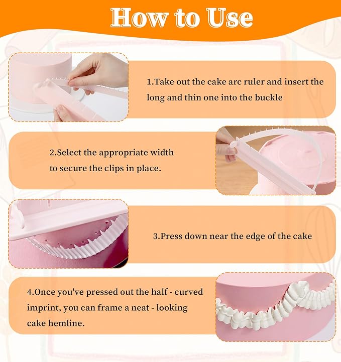 2 PCS Cake Arch Tool, Plastic Fondant Tools for Fondant Icing Measuring, Baking Aid for Beginners (White & Nordic Pink)