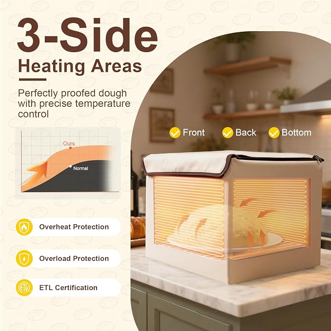 Large Folding Bread Proofing Box, Dough Proofer With 50-113℉Temp Control & 1-48H Timer, Sourdough Starter Warmer with Humidity Gauge, Foldable Proofing Basket for Bread Baking, Pizza, Yogurt, Kombucha