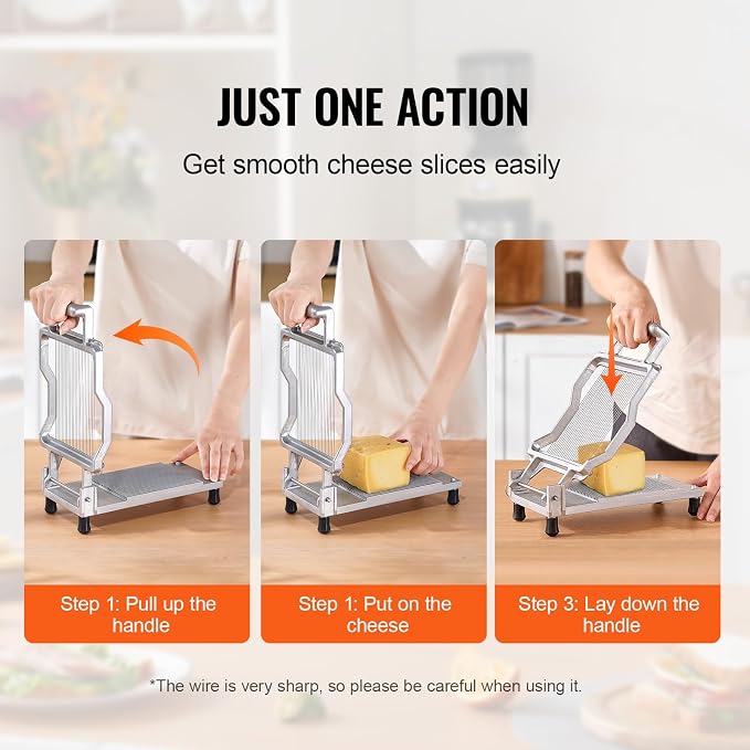 VEVOR Cheese Slicer, Butter Cutter with 0.2" Ultra-Thin Cheeser Butter Cutting Blade, Detachable Cheese Slicer Wire, Aluminum Alloy Commercial Cheese Cutter with 316 Stainless Steel Knife Wire