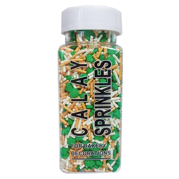 PhilaeEC St Patricks Sprinkles Edible for Cake Decoration Green Shamrock Gold White Jimmies Mix Sprinkles Cake Baking Cookie Cupcake Toppers Decoration Supplies