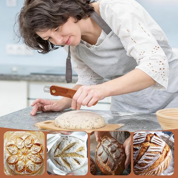Bread Lame, Wooden Sourdough Scoring Tool with Adjustable Blade & Thumb Screw, Handcrafted Hardwood Lame Razor with 10 Blades for Artisan Bread Baking