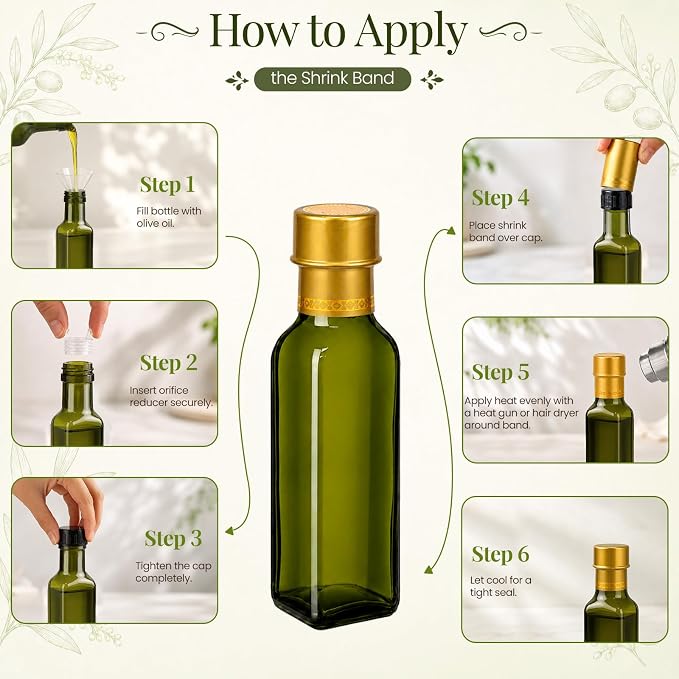 TBWIND 18 Pack 3.5oz (100ml) Olive Oil Bottles with Airtight Caps | Includes Shrink Bands, Labels & Funnels; Ideal for Vanilla Extract, Tinctures, Limoncello, Syrups & Gift Giving