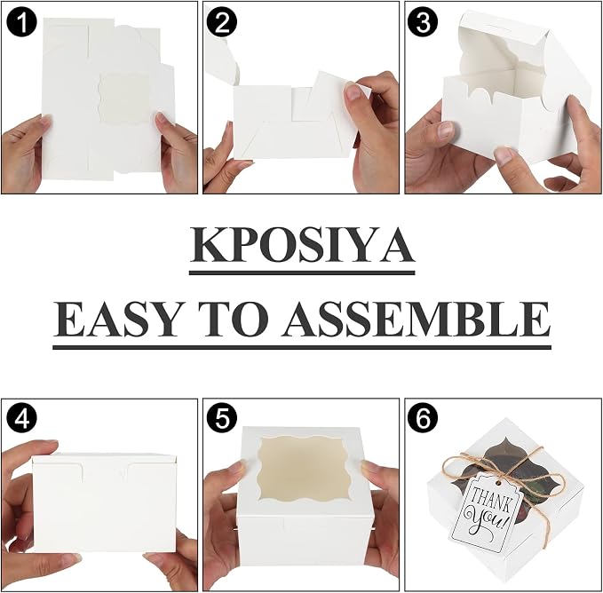 KPOSIYA 120 Pcs White Bakery Boxes with Window Individual Cupcake Boxes 4x4x2.5 Inches Cookie Boxes Kraft Paper Brown Gift Box for Pastries, Cookies, Pie, Donuts, Macaroon