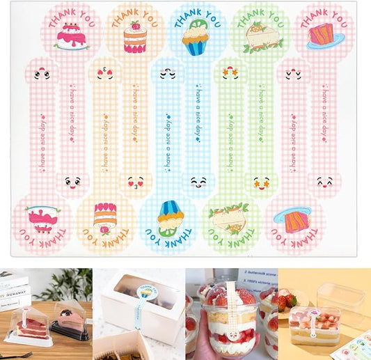 Beyonday 300pcs Handmade Lollipop Baking Stickers for Cake Box/Tins/Jars/Coffee Cups/Bottles, Cute Cake Long Label Sealing Bakery Stickers for Gift Wrapping Self-Adhesive Tamper Evident Seal Labels
