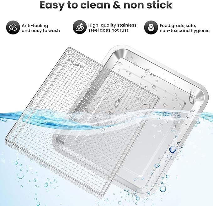 2Pcs Steel Air Fryer Tray Replacement for Cuisinar TOA-060/065 Toaster Oven | 12.4"x11" Basket and Tray Baking Sheet Pan Convection Oven Accessories Parts for Baking & Cookie Sheets/Broiling, Non‑Stick