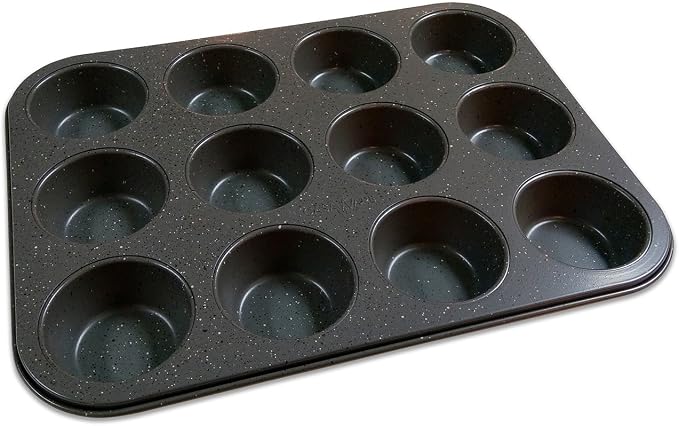 casaWare Mini Muffin Pan 12 Cup Ceramic Coated Non-Stick (Silver Granite)