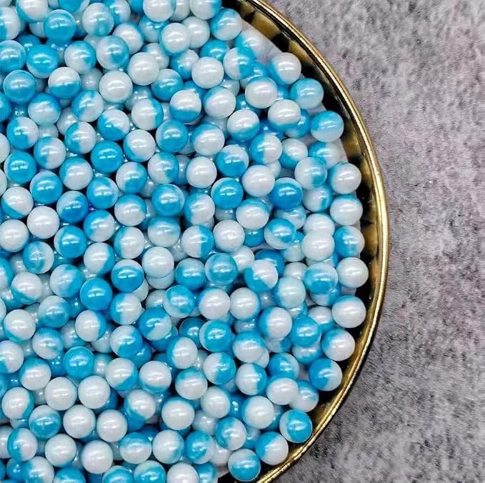 White Blue Edible Pearl Sprinkles, Christmas Cake sprinkles, Cookie sprinkles,Sugar Pearl, Edible Candy Pearls 7mm 130g 4.6OZ for Cake Cupcake Decorationg (Blue+White)