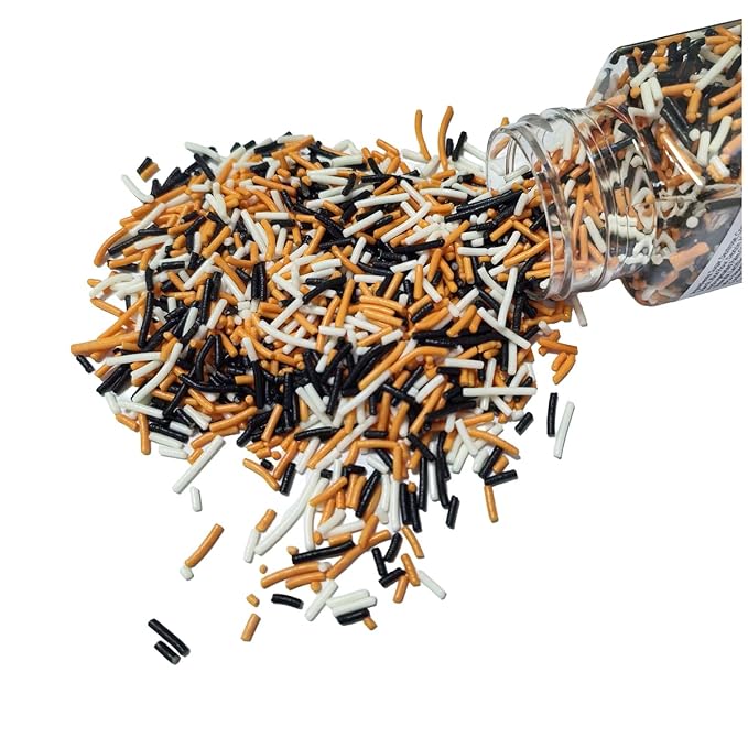 Senchanting Black Orange White Jimmies Sprinkles, Edible Halloween Themed Sprinkle Mix, Thanksgiving Birthday Jimmy Sprinkles Toppers for Decorating Baking Cupcakes Cake Cookies Ice Creams Donuts Candy