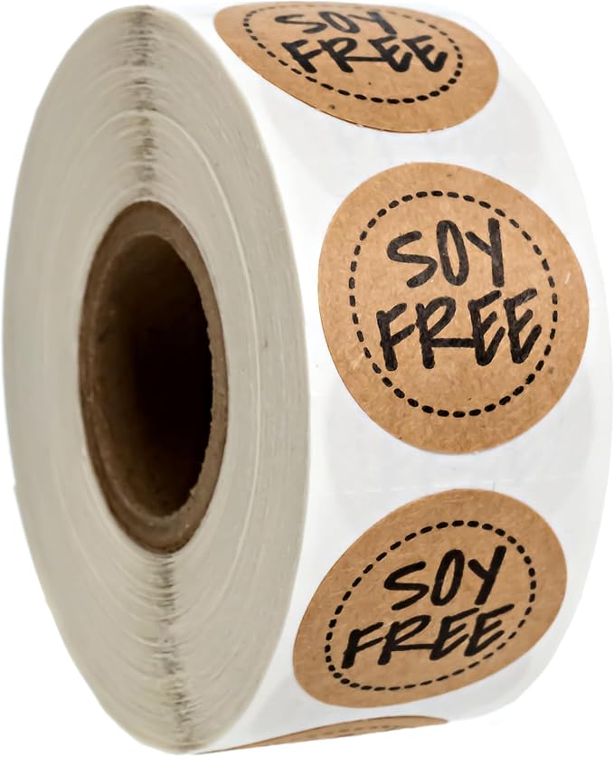 Brown Kraft Soy Free Stickers / 500 Circle Restaurant Packaging Labels / 1" Small Circle Modern Food Prep Label/Chic No Soy Food Safety Seals/Made in The USA