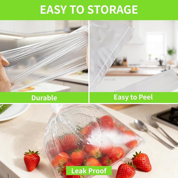 Food Storage Bags, 10" X 14" Plastic Produce Bag, Clear Plastic Bag for Food, Fruit, Meat, Vegetable, Refrigerator Storage, Kitchen, 800 Bags, 2 Rolls