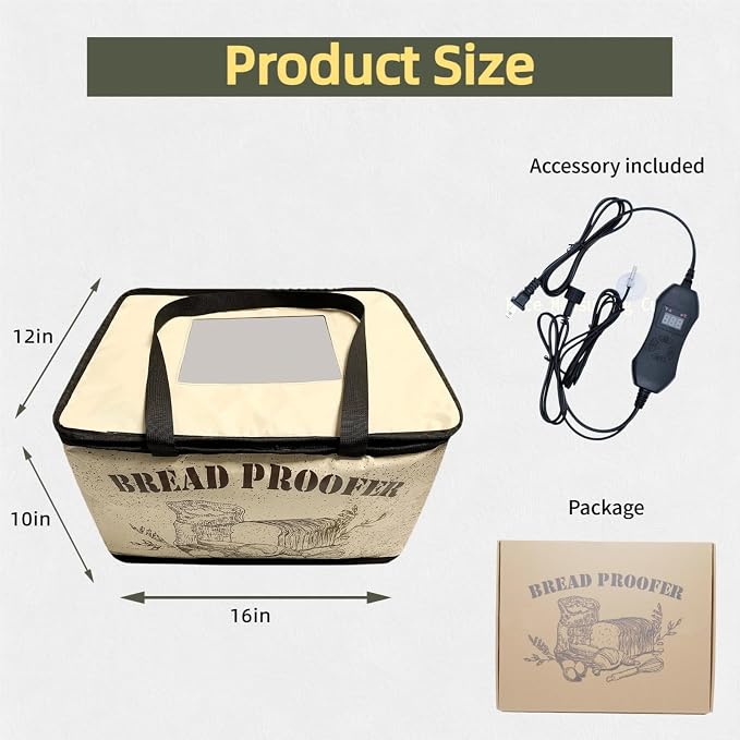 Dough Proofing Box, Bread Making Tools, with NTC Sensor Temperature and Timer Controller,Auto Shutdown Timer, Foldable Zippered Bread Proofing basket, Yogurt and Rice Wine Fermentation Box.