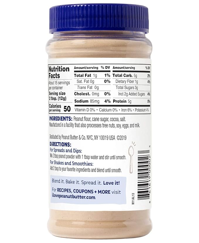 Peanut Butter & Co. Cocoa Peanut Butter Powder, Chocolate Peanut Protein Powder, Low Fat Peanut Butter Powder, Non-GMO, Gluten Free, Vegan, 6.5 oz Jars (Pack of 2)