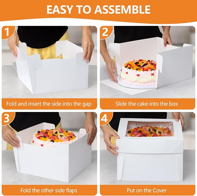 20 Packs Cake Box 12 inch with Cake Board and Clear Windows (10 Pcs Box + 10 Pcs Board) Disposable Cake Containers Bakery Take Out Container Cake Carrier for Cookies Pies (12x12x8inch)