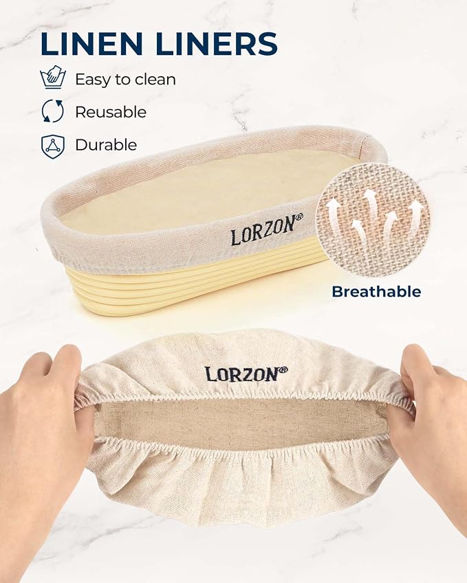 Lorzon Banneton Bread Proofing Baskets Set, 10″ Round & 11″ Oval Sourdough Proofing Baskets with Liners, Proofing Bowls for Sourdough Bread (Plastic)