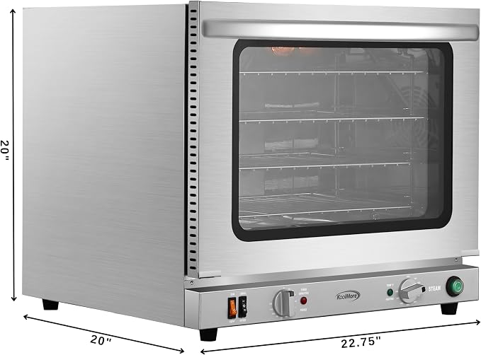 KoolMore 23 in. Commercial Countertop Convection Oven for Half-Size Pans with 4 Racks 2800W of Power and Steam Injection, 240V in Stainless-Steel, ETL Listed for Safety and Sanitation (KM-CTCO-23STI)