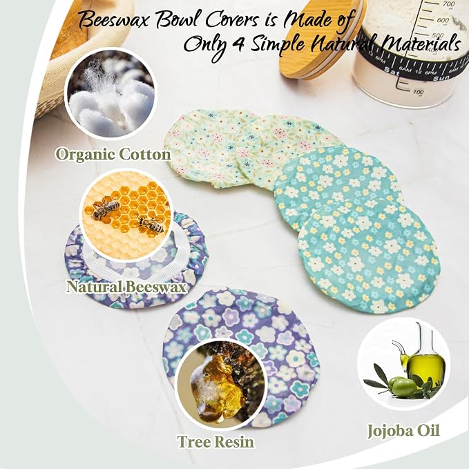6Pcs Sourdough Starter Jar Cover 4 IN,Reusable Beeswax Bowl Covers,100% Organic Cotton & Natural Beeswax,Cotton Bread Fermentation Container,Bread Baking Supplies,Suitable for 3-4 In Mason Jars