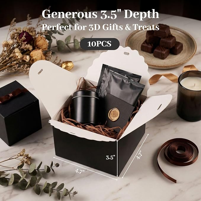 VGOODALL 10PCS Gift Candy Boxes, Black Treat Box with Ribbon Paper Candy Boxes for Wedding Cookie Chocolates Small Gifts