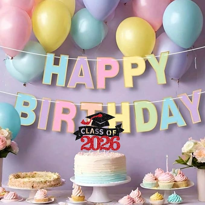 1 Pack Class of 2026 Cake Topper Glitter Congrats Grad Cap 2026 Graduation Cake Pick for 2026 Graduation Theme High School Boys Girls Graduate Party Cake Decorations Supplies Red Black