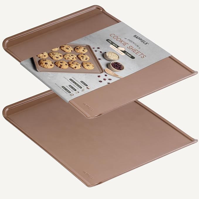 HAPPIELS 13x17in Nonstick Rimless Cookie Sheet 2-Pack, PFOA & BPA Free | PFOA free Cookie Sheet Set without rim, Half Sheet Pan for Oven Baking without lip