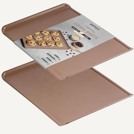HAPPIELS 13x17in Nonstick Rimless Cookie Sheet 2-Pack, PFOA & BPA Free | PFOA free Cookie Sheet Set without rim, Half Sheet Pan for Oven Baking without lip