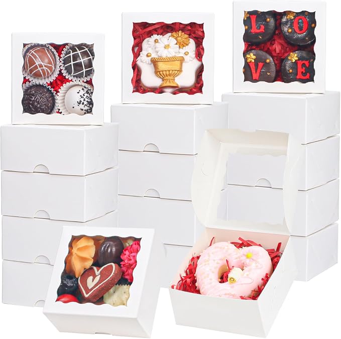 90 Pack White Bakery Boxes 4x4x2 Inches Cookies Boxes Mini Bundt Cake Boxes Pie Boxes Cinnamon Roll Treat Boxes Chocolate Truffle Boxes Party Wedding Favor