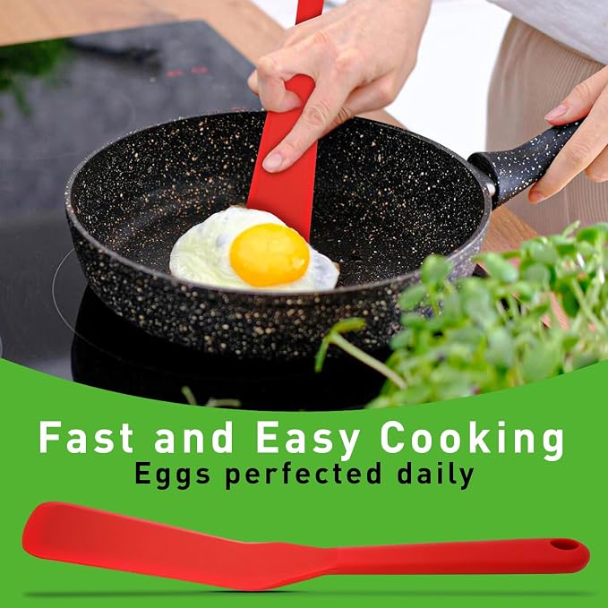 Eggssentials Pack of 2, Egg Spatula - Non-Stick, High Heat Resistant Kitchen Tools for Panckes, Eggs, Baking, Cooking, and Mixing - Red & Black