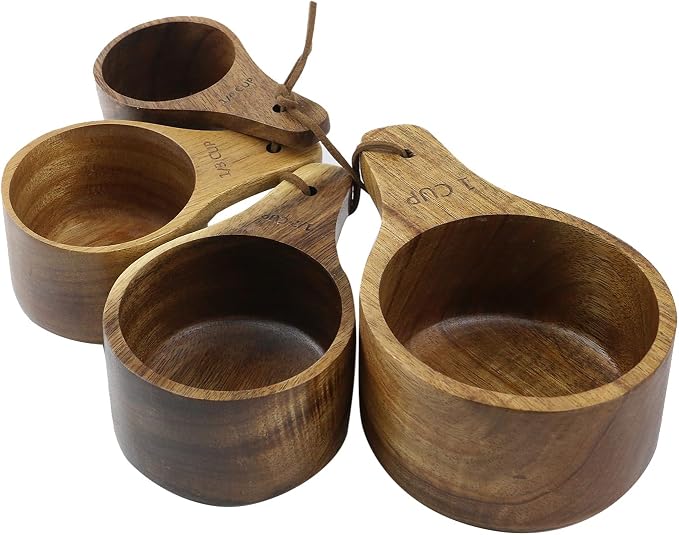 4PCS/Set Wooden Measuring Cup and Measuring Spoon Kit for Baking Cooking Spice Coffee Tea Milk Powder