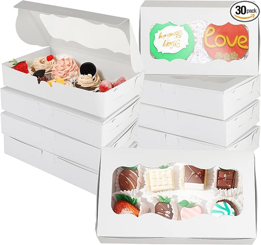 30 PCS Chocolate Covered Strawberries Boxes, 10 x 6 x 2 inch White Bakery Pie Boxes with Window, Cookies Box for Dessert Chocolate Covered Strawberries, Cakes
