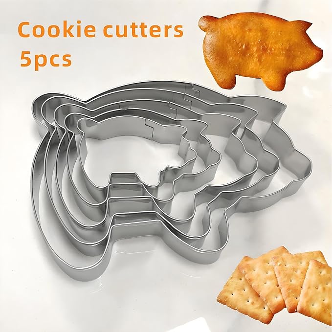 Pig Cookie Cutter Set Large - Stainless Steel - 5 Inch, 4 Inch, 3 Inch, 2 Inch - Cute Piggy Farm Animal Cookie Cutters Shapes Molds for Kids