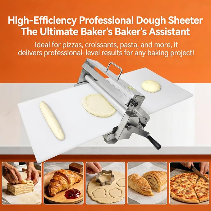 40.9” x 15.5” Manual Folding Dough Sheeter Machine, Portable Stainless Steel Dough Roller with Adjustable Thickness for Pizza, Pastry, Cookie Dough
