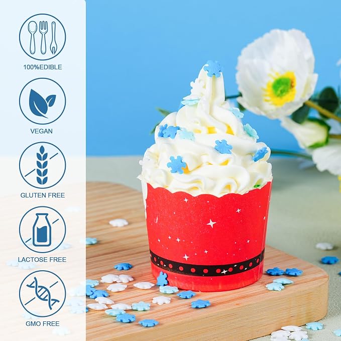Snowflake Sprinkles - 7 oz Christmas Sprinkles - Blue & White confetti - Bulk Winter Sprinkle Mix for Decorating - Great for Baking Cookies, Cakes, Cupcakes, and Holiday Parties
