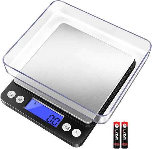 Fuzion Small Gram Scale 3000g, Digital Kitchen Food Scale, Gram and Ounce | 0.1g Accuracy, 6 Modes, 2 Trays Included, LCD Display, Tare, Piece Counting, For Food, Coffee, Cooking, Herb, Reptiles, Coins