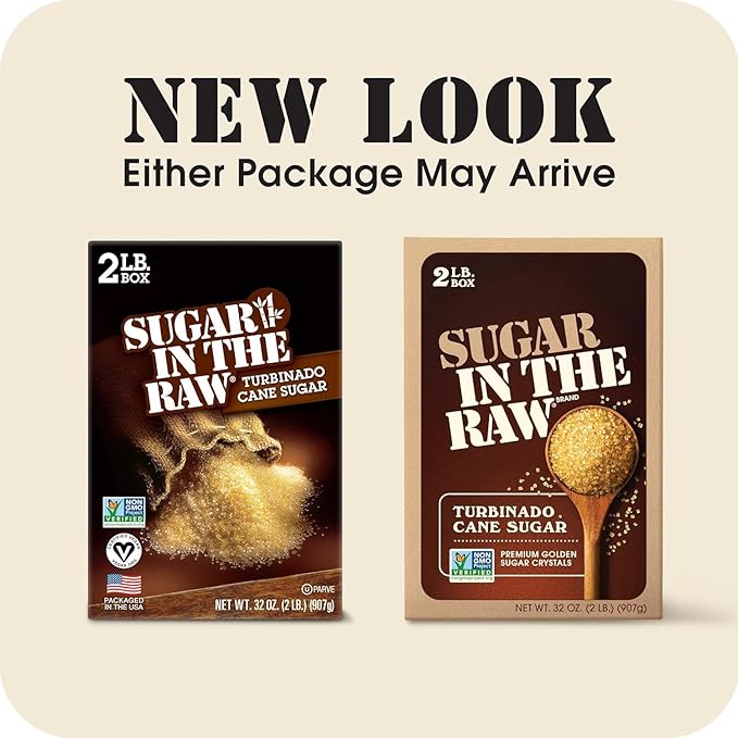 In The Raw Granulated Turbinado Cane Sugar, 2 lb Box, Pure, All-Natural Turbinado Sugar, Non-GMO Project Verified, Kosher, Vegan and Gluten Free