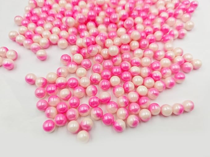 2 Colors in 1 Edible White & Pink Sugar Sprinkles, 4.23 oz Candy Pearls Ideal for Baking, Cake and Cupcake Toppers, Cookie Decoration, Ice Cream Topping (7mm)