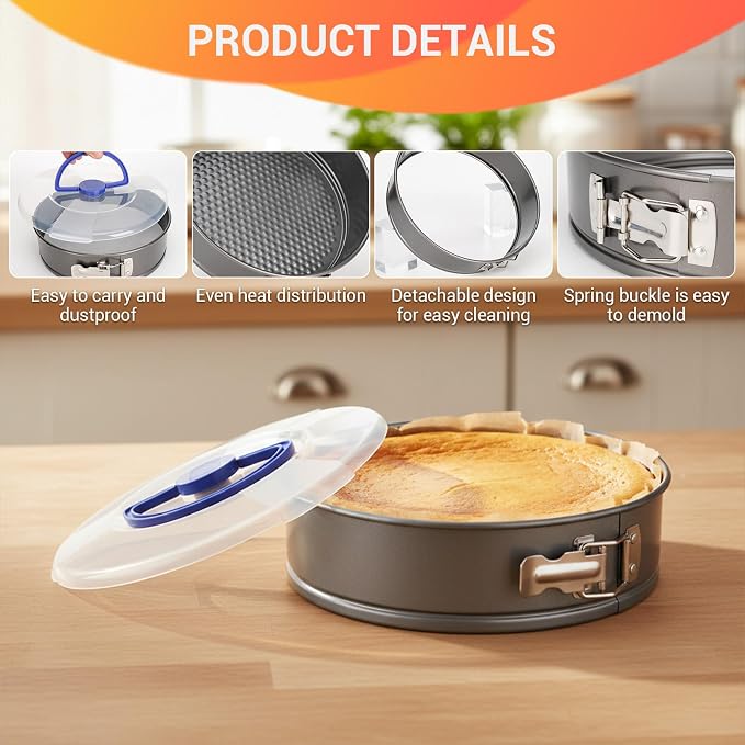Springform Pan 9 Inch Nonstick for Cheesecake, 2 Pcs Cheesecake Pan with Lids & Removable Bottom, Gray Carbon Steel Cake Pan wth 50 Parchment Papers for Pie Cake Pizza