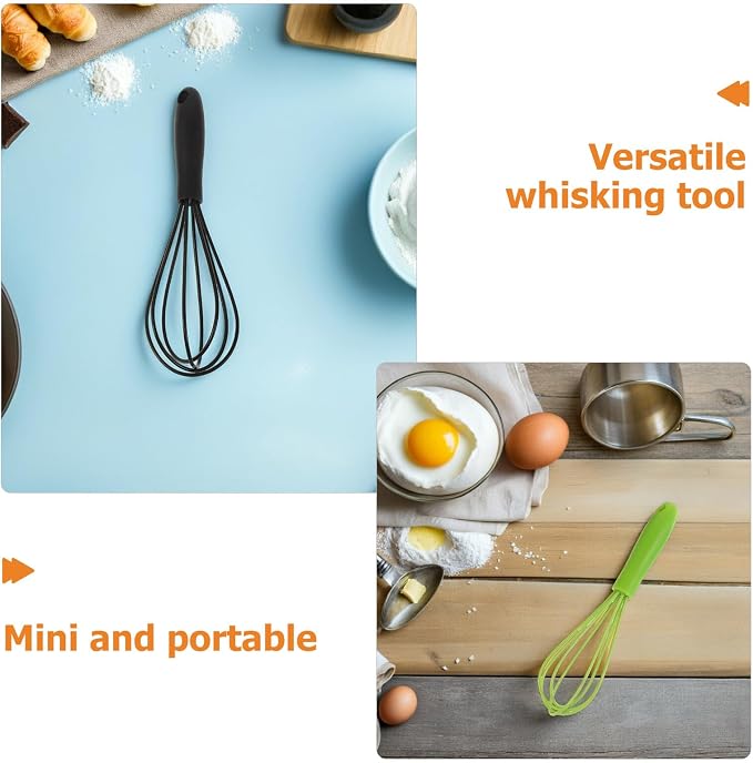 INOOMP 4pcs Mini Silicone Whisks 6-inch Stainless Steel Kitchen Egg Beater Handheld Mixing Tools for Cooking Baking with Colored Silicone Coated Wires Black and Green