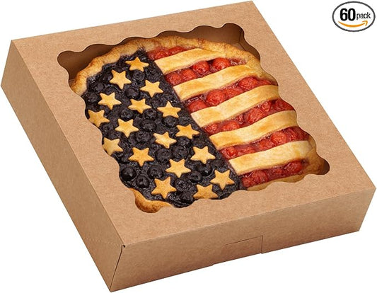 TOMNK 60pcs 10x10x2.5 Pie Boxes Auto-Popup Bakery Boxes with Window, Cookie Boxes for Pies, Treat Boxes Dessert Boxes for Pizza, Strawberries, Chocolate, Pastries, Muffins and Donuts