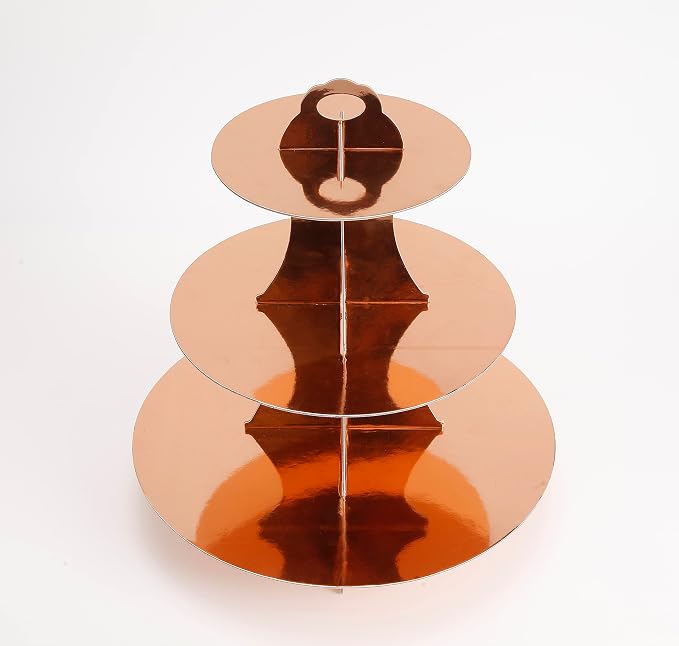 YLDW 3-Tier Cupcake Stand, Rose Gold Cardboard Cake Stand holder, Tiered DIY Cupcake Stand Tower for Dessert Table Displays, Birthday Theme Party Favors Decoration, Floral Tea Party, 12" W x 12.8" H