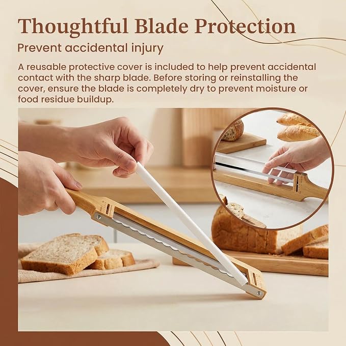 Adjustable Sourdough Bow Bread Knife – Large Bread Slicer for Homemade Bread with Serrated Stainless Steel Blade&Precision Thickness Guide, Even Slice Cutter for Baguettes, Bagels.