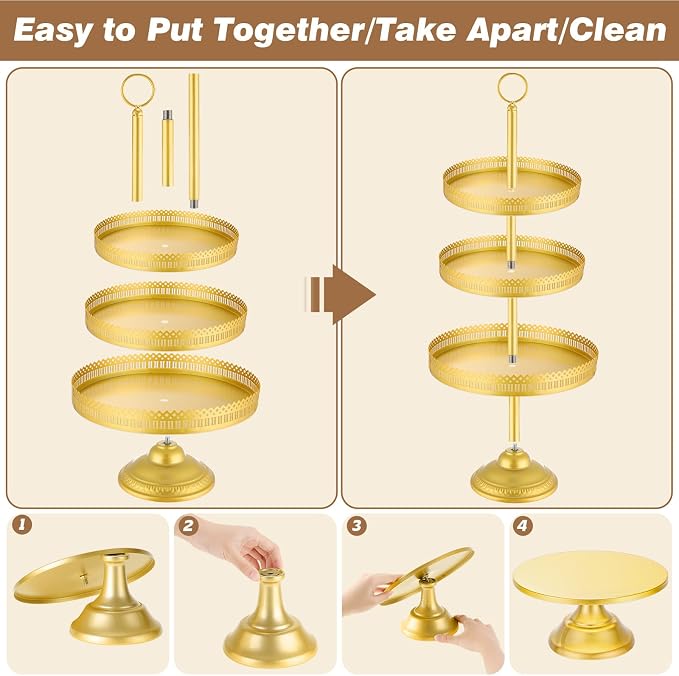 Wenqik 21 Pcs Gold Cake Stand Set Metal Dessert Display Set Tiered Cupcake Holder Square Serving Trays Round Tower Tray Platter for Wedding Birthday Party Celebration (Elegant Style)
