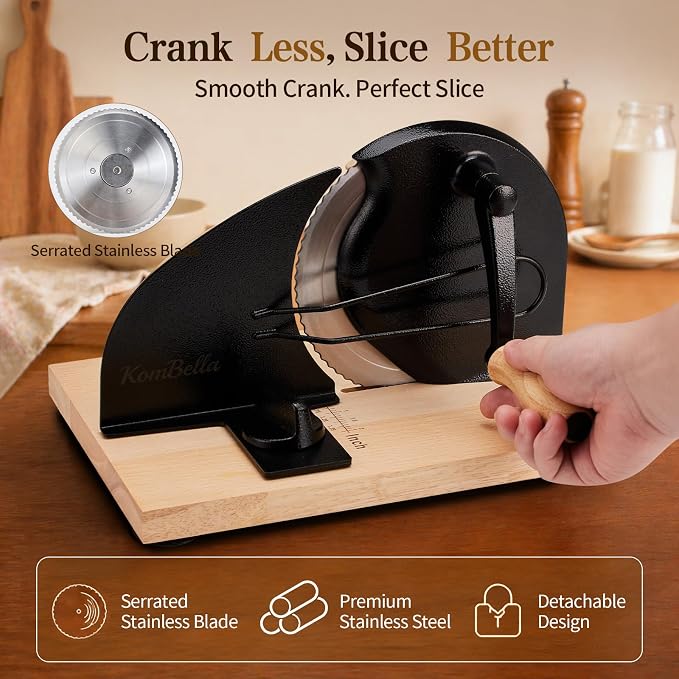 Sourdough Bread Slicer for Homemade Bread, Manual Hand Crank Bread Cutter with Adjustable Thickness for Even Slices (Black)