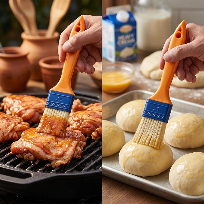 2-Pack Professional Pastry Brush for Kitchen & Grilling, High-Performance Basting Brush Set for Even Coating, Heat-Resistant Oil & Butter Brush for Baking, Seamless Glazing Tools for Meat, Bread