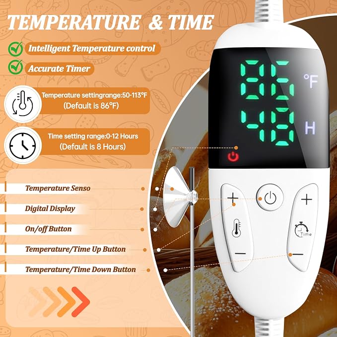 Folding Bread Proofing Box with Lid, Bread Proofer 3-Side Even Fever 50-113℉ Temp Control for Dough Yogurt Fermentation with Adjustable Temperature & Timer Contrller