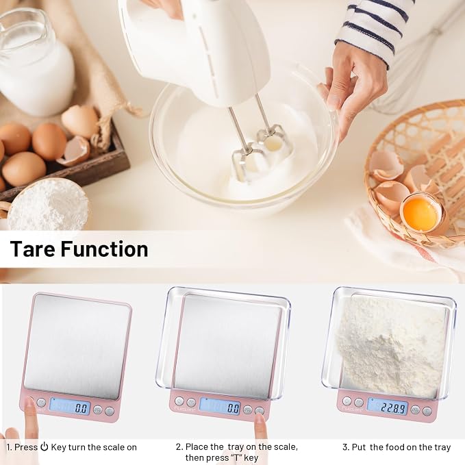 Fuzion Small Gram Scale 3000g, Digital Kitchen Food Scale, Gram and Ounce | 0.1g Accuracy, 6 Modes, 2 Trays Included, Tare Function, Piece Counting, For Food, Coffee, Cooking, Herb, Reptiles, Coins